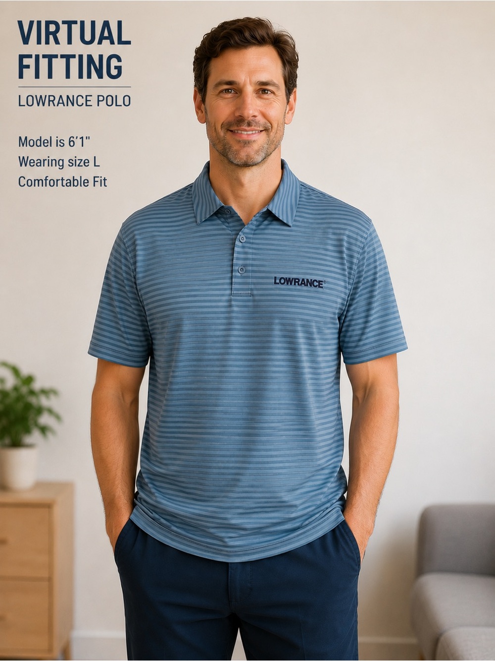 AFTCO Lowrance Striped Polo in Slate Blue